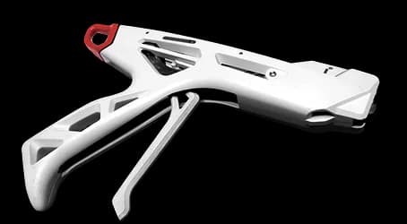 Weiß-rotes Rendering eines biomedizinischen Klammerapplikators