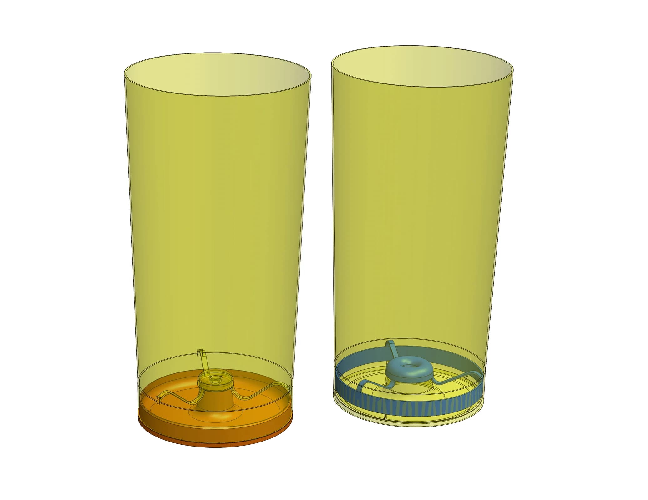 CAD study of two bottom-filling cups with integrated valve concepts